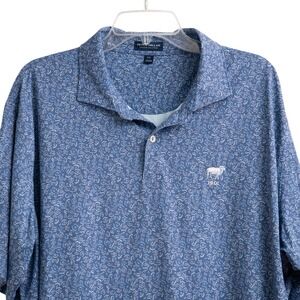 Peter Millar Polo Shirt Sz XXL Blue Floral Print Golf Performance Stretch Plus